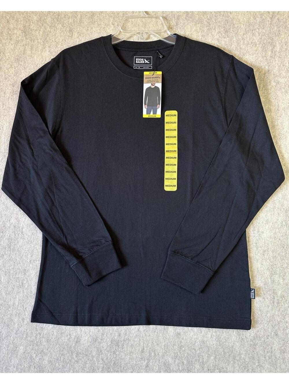 EDDIE BAUER Men's Black Medium Soft Lightweight Long Sleeve Crewneck T-Shirt